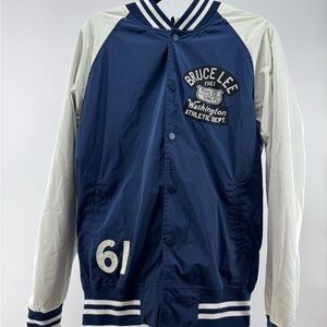 Bruce Lee Navy and White Varsity Jacket, Victory Defeat Style & Swagger, L